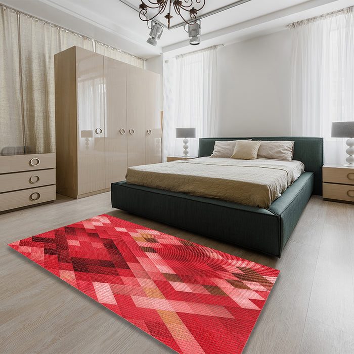 Round Machine Washable Transitional Orange Rug in a Office, wshpat2275rd