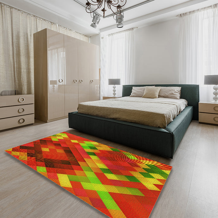 Round Machine Washable Transitional Dark Golden Brown Rug in a Office, wshpat2275yw