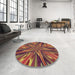 Round Patterned Cinnamon Brown Rug in a Office, pat2276brn