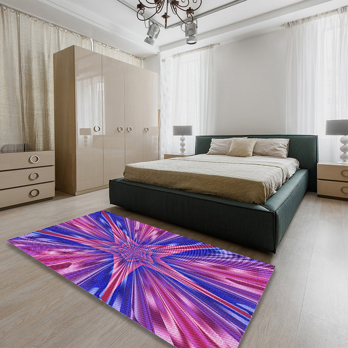 Patterned Purple Daffodil Purple Rug in a Bedroom, pat2276pur