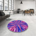 Round Patterned Purple Daffodil Purple Rug in a Office, pat2276pur