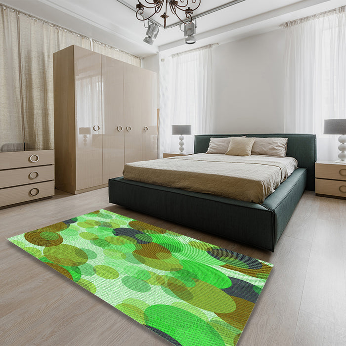Patterned Emerald Green Rug in a Bedroom, pat2277grn
