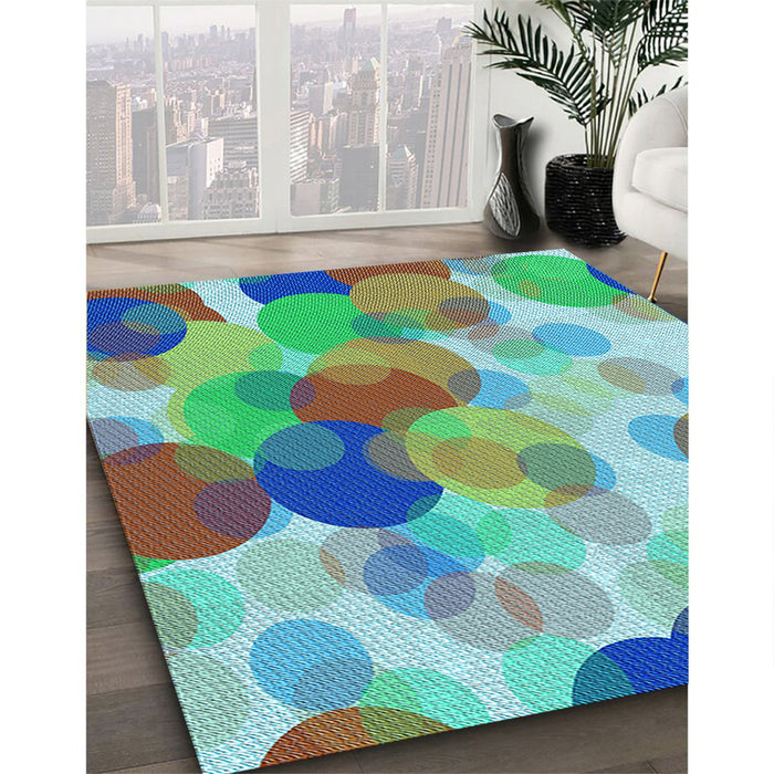Patterned Turquoise Green Rug in Family Room, pat2277lblu