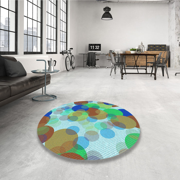 Round Patterned Turquoise Green Rug in a Office, pat2277lblu