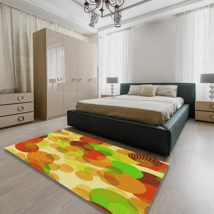 Patterned Orange Red Orange Rug in a Bedroom, pat2277yw