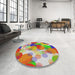 Round Machine Washable Transitional Cherry Red Rug in a Office, wshpat2277