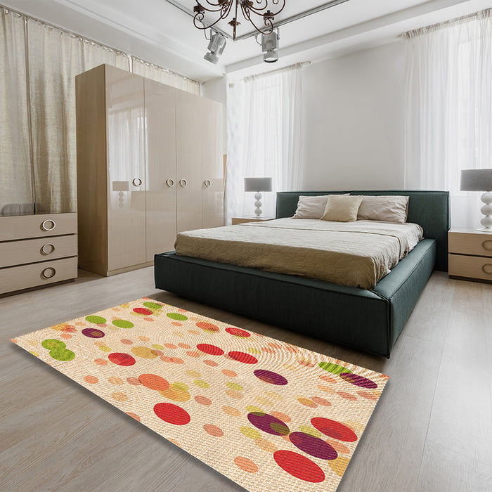 Patterned Khaki Gold Rug in a Bedroom, pat2278org
