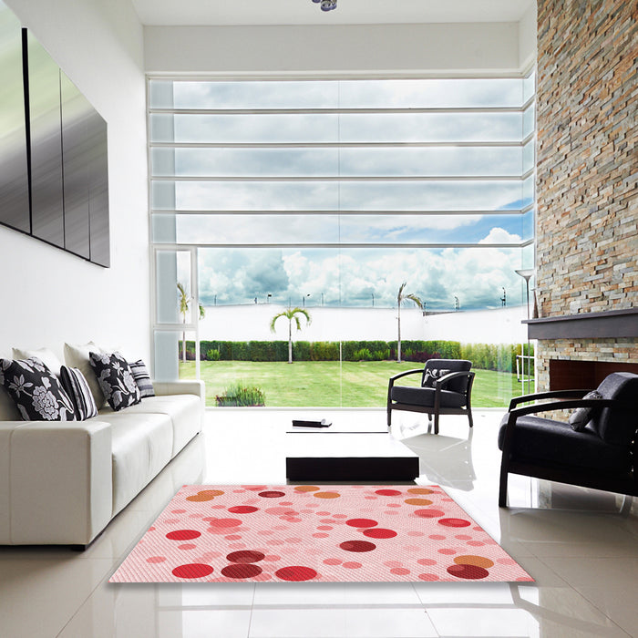 Square Patterned Light Red Pink Rug in a Living Room, pat2278rd