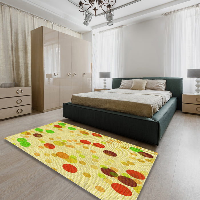 Patterned Tea Green Rug in a Bedroom, pat2278yw
