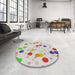 Round Machine Washable Transitional White Gold Rug in a Office, wshpat2278