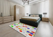 Patterned White Gold Novelty Rug in a Bedroom, pat2278