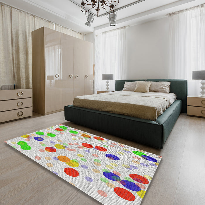 Patterned White Gold Novelty Rug in a Bedroom, pat2278