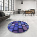 Round Patterned Denim Dark Blue Rug in a Office, pat2279blu