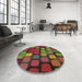 Round Patterned Saffron Red Rug in a Office, pat2279brn