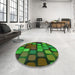 Round Patterned Dark Forest Green Rug in a Office, pat2279grn