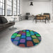 Round Patterned Mint Green Rug in a Office, pat2279lblu