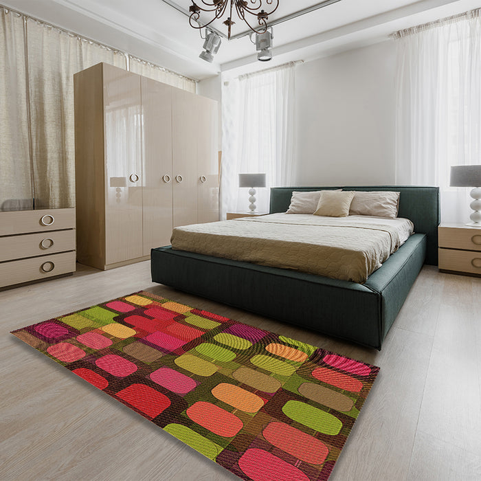 Patterned Red Rug in a Bedroom, pat2279org