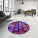 Round Patterned Dark Magenta Purple Rug in a Office, pat2279pur