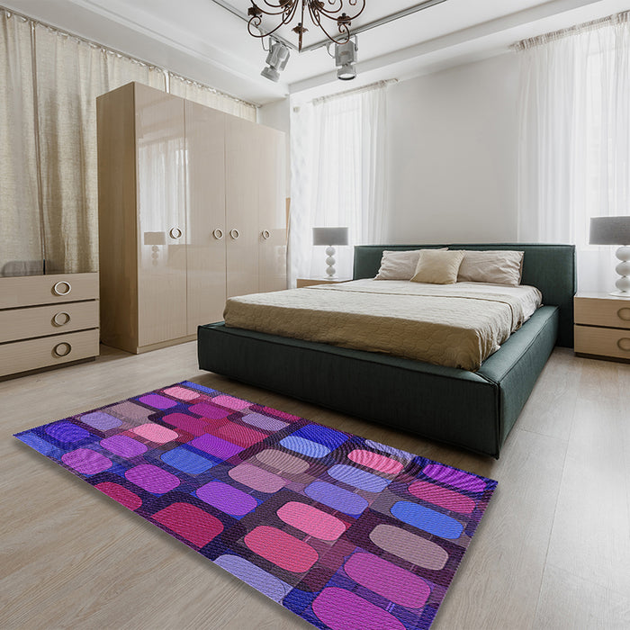 Patterned Dark Magenta Purple Rug in a Bedroom, pat2279pur