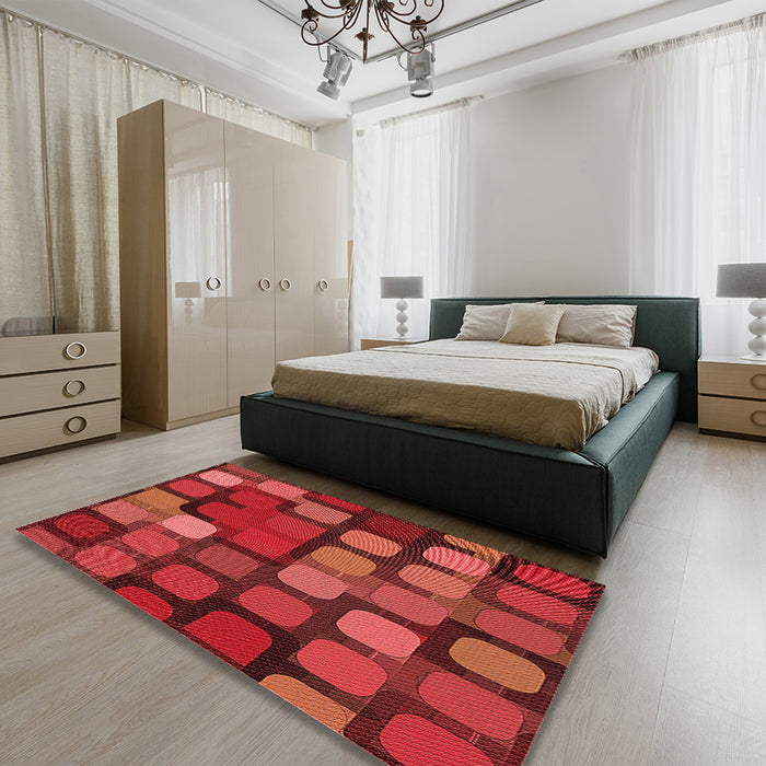 Patterned Red Rug in a Bedroom, pat2279rd