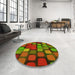 Round Patterned Tomato Red Rug in a Office, pat2279yw