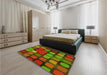 Patterned Tomato Red Rug in a Bedroom, pat2279yw