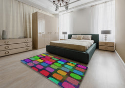 Patterned Forest Green Modern Rug in a Bedroom, pat2279