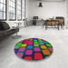 Round Patterned Forest Green Modern Rug in a Office, pat2279