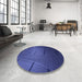 Round Patterned Denim Dark Blue Rug in a Office, pat228blu