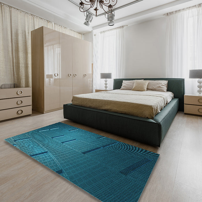 Round Machine Washable Transitional Dark Turquoise Green Rug in a Office, wshpat228lblu