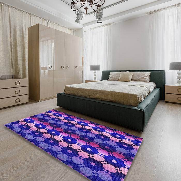 Patterned Jasmine Purple Rug in a Bedroom, pat2280pur