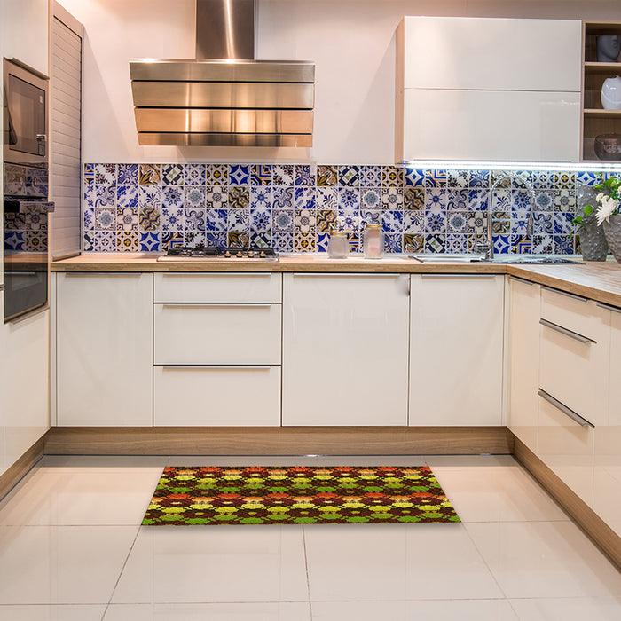Patterned Maroon Red Rug in a Kitchen, pat2280yw