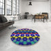 Round Machine Washable Transitional Gunmetal Gray Rug in a Office, wshpat2280