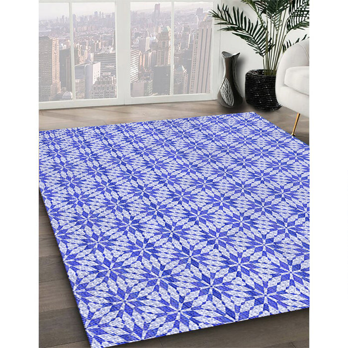Patterned Blue Rug in Family Room, pat2281blu