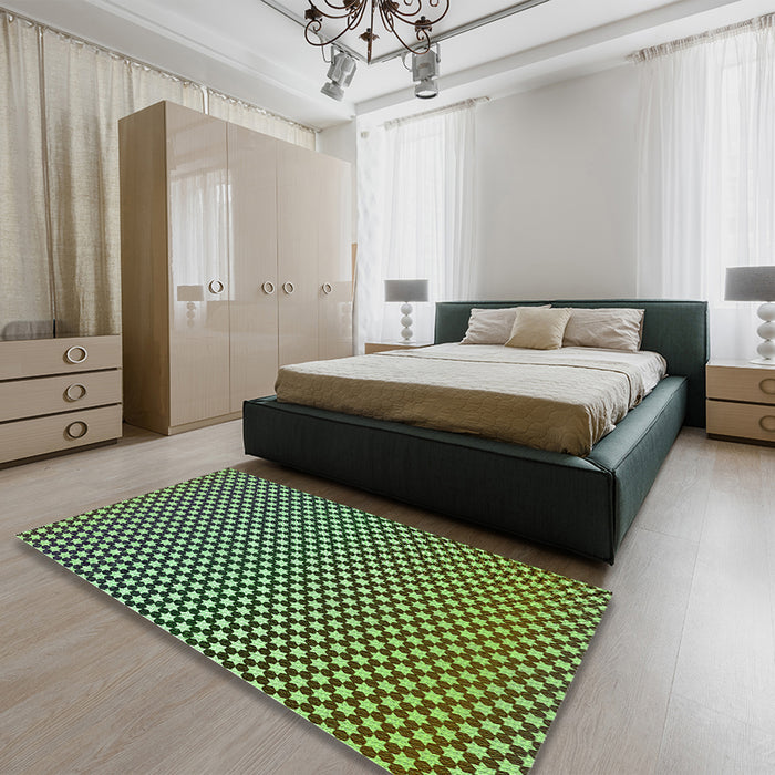 Patterned Green Rug in a Bedroom, pat2283grn