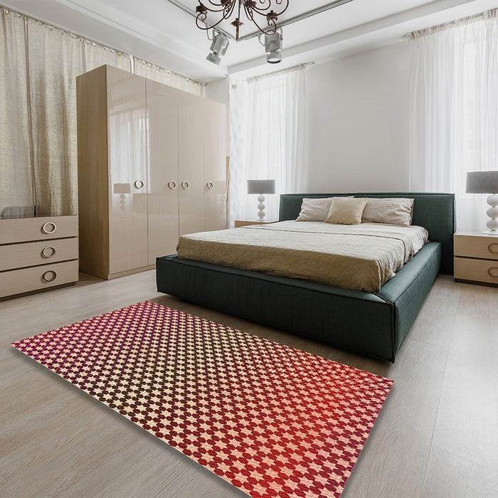 Patterned Cranberry Red Rug in a Bedroom, pat2283org