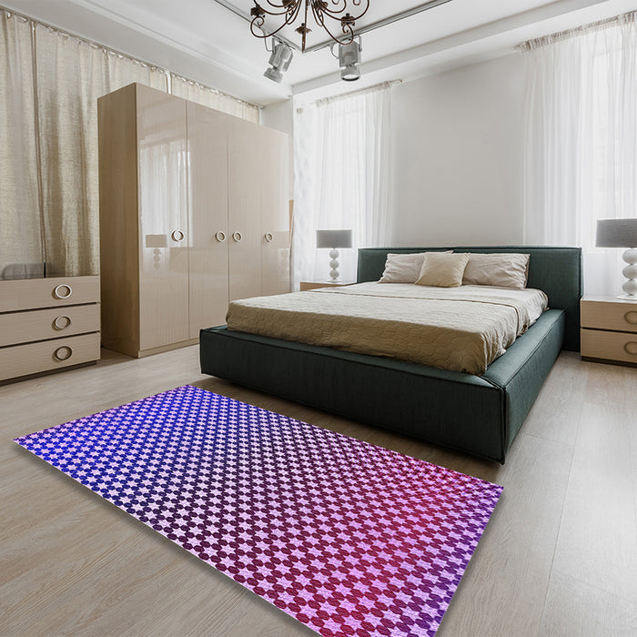 Patterned Bright Purple Rug in a Bedroom, pat2283pur