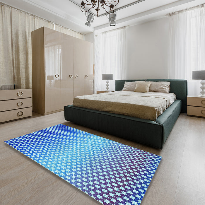 Patterned Ocean Blue Rug in a Bedroom, pat2284lblu