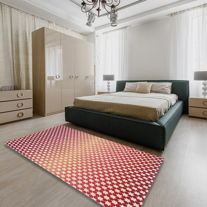 Patterned Crimson Red Rug in a Bedroom, pat2284org