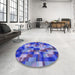 Round Patterned Sky Blue Rug in a Office, pat2285blu