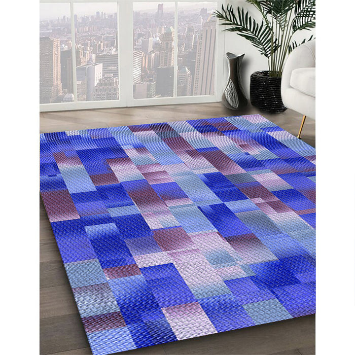 Patterned Sky Blue Rug in Family Room, pat2285blu