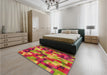 Patterned Crimson Red Rug in a Bedroom, pat2285org