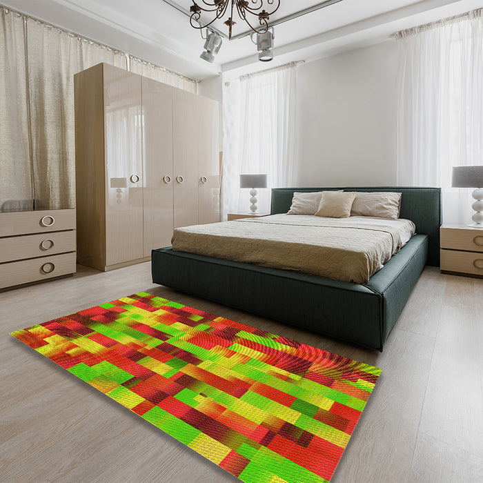 Patterned Pistachio Green Rug in a Bedroom, pat2285yw