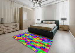 Patterned Violet Red Pink Modern Rug in a Bedroom, pat2285