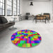 Round Machine Washable Transitional Medium Violet Red Pink Rug in a Office, wshpat2285