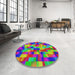 Round Patterned Violet Red Pink Modern Rug in a Office, pat2285