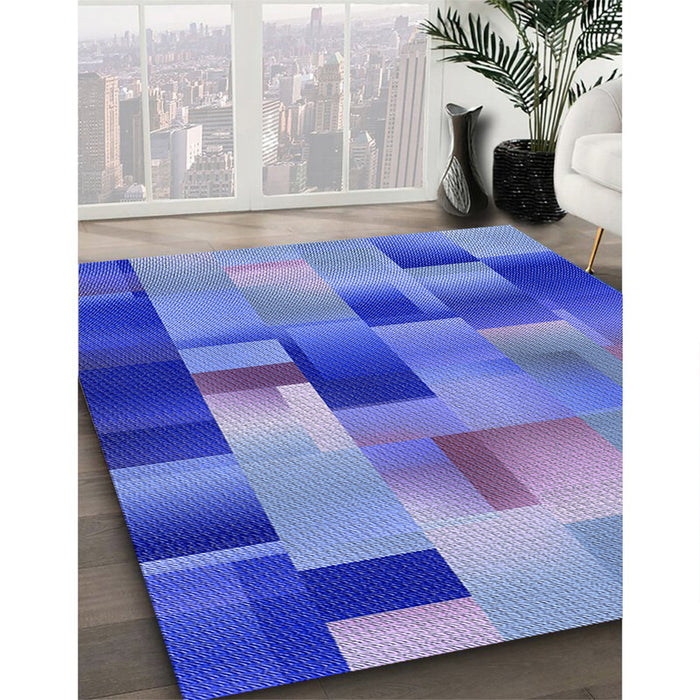 Patterned Sky Blue Rug in Family Room, pat2286blu