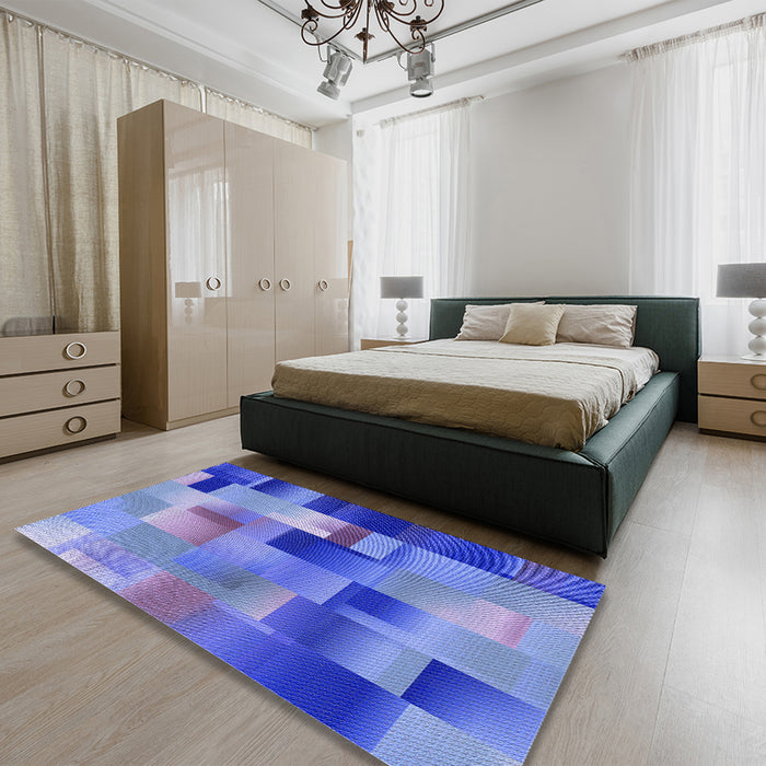 Patterned Sky Blue Rug in a Bedroom, pat2286blu