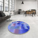 Round Patterned Sky Blue Rug in a Office, pat2286blu