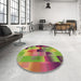 Round Patterned Pistachio Green Rug in a Office, pat2286brn